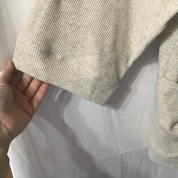 Womens Lucky Brand Waffle Knit Thermal Open Front Oatmeal Sweater OS - Picture 2 of 8